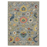 7' X 10' Gray Yellow And Blue Oriental Area Rug With Fringe