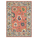 7' X 10' Salmon Blue And Yellow Oriental Area Rug With Fringe