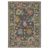 7' X 10' Gray Yellow And Blue Oriental Area Rug With Fringe