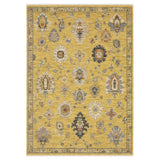 7' X 10' Yellow Ivory And Black Oriental Area Rug With Fringe