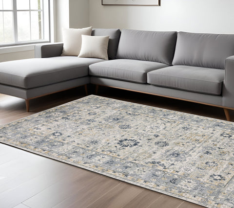 6' X 9' Gray And Blue Oriental Hand Tufted Area Rug