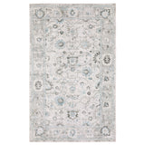 6' X 9' Ivory And Teal Blue Oriental Hand Tufted Area Rug