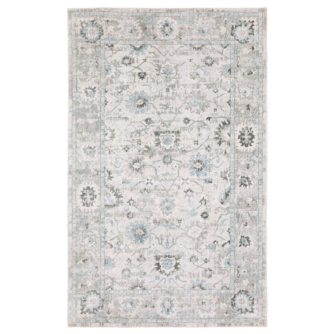 6' X 9' Ivory And Teal Blue Oriental Hand Tufted Area Rug
