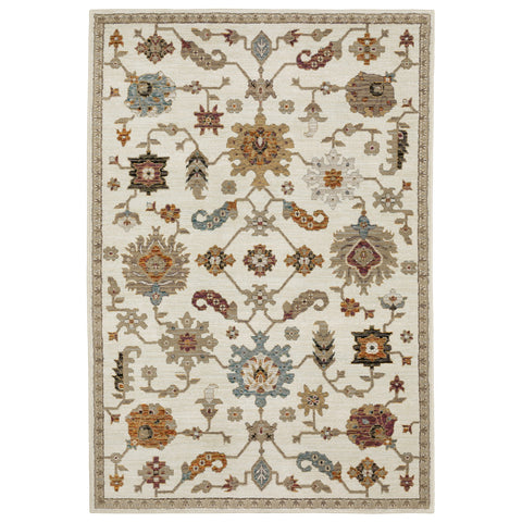 3' X 5' Ivory Gray And Orange Oriental Area Rug
