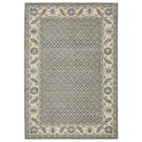 3' X 5' Blue And Ivory Oriental Area Rug
