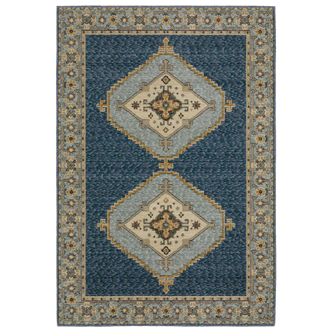 3' X 5' Blue And Gold Medallion Area Rug