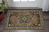 3' X 5' Blue Rust And Tan Tribal Area Rug