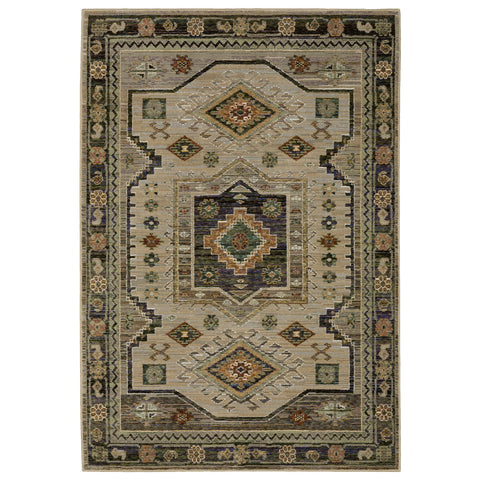 3' X 5' Gray And Green Tribal Area Rug