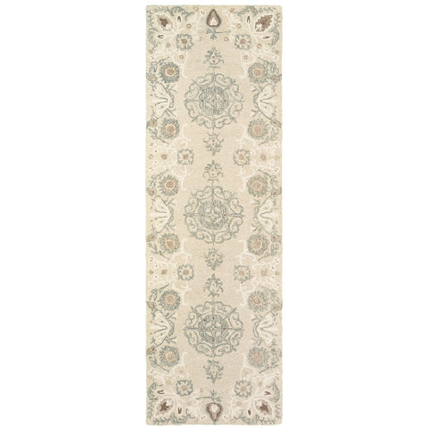 8' Sand Wool Floral Hand Tufted Runner Rug