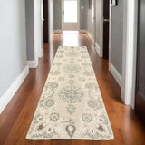 8' Sand Wool Floral Hand Tufted Runner Rug