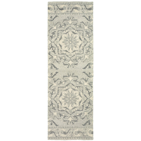 8' Ivory Wool Floral Hand Tufted Runner Rug