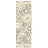8' Gray And Sand Wool Floral Hand Tufted Runner Rug