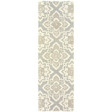 8' Gray And Sand Wool Geometric Hand Tufted Runner Rug