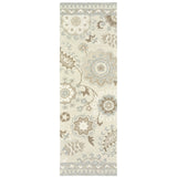 8' Ivory And Gray Wool Floral Hand Tufted Runner Rug