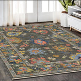 5' X 8' Gray Blue And Yellow Oriental Area Rug With Fringe