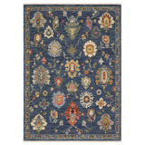 5' X 8' Blue Gray And Red Oriental Area Rug With Fringe