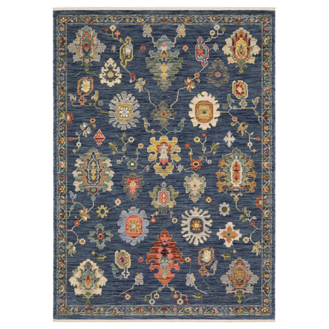 5' X 8' Blue Gray And Red Oriental Area Rug With Fringe