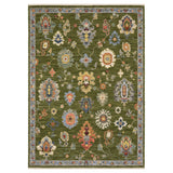 5' X 8' Green Blue And Yellow Oriental Area Rug With Fringe