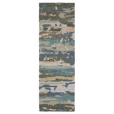 8' Gray And Blue Wool Abstract Hand Tufted Runner Rug