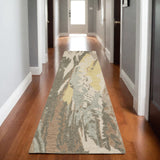 8' Beige And Yellow Wool Abstract Hand Tufted Runner Rug