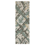 8' Gray And Teal Wool Abstract Hand Tufted Runner Rug