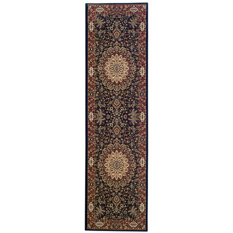 8' Blue And Red Oriental Runner Rug