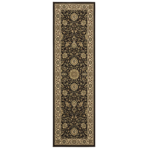 8' Brown And Ivory Oriental Runner Rug