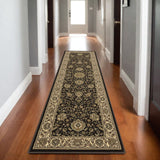 8' Brown And Ivory Oriental Runner Rug