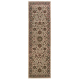 8' Ivory And Green Oriental Runner Rug