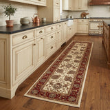 8' Ivory And Red Oriental Runner Rug
