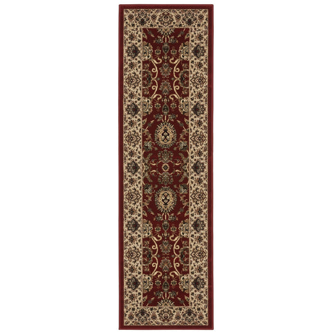 8' Red And Ivory Oriental Runner Rug