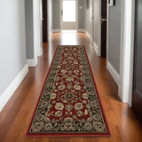 8' Red And Black Oriental Runner Rug