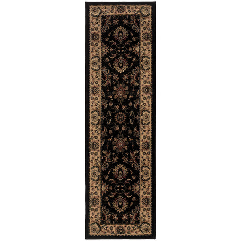 8' Black And Ivory Oriental Runner Rug