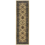 8' Ivory And Blue Oriental Runner Rug