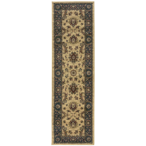 8' Ivory And Blue Oriental Runner Rug