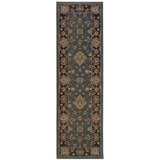 8' Blue And Black Floral Runner Rug