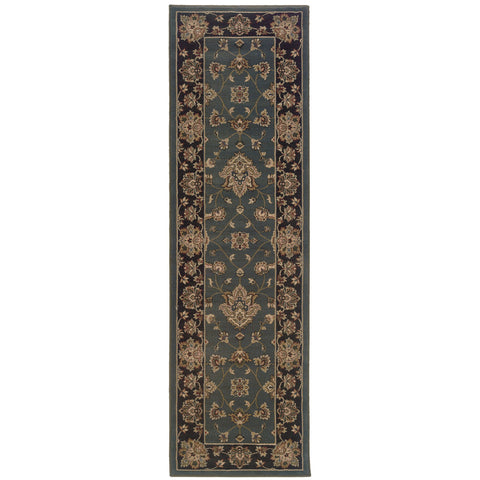 8' Blue And Black Floral Runner Rug