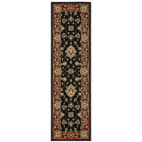 8' Black And Red Floral Runner Rug