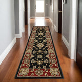8' Black And Red Floral Runner Rug