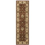 8' Red And Ivory Floral Runner Rug