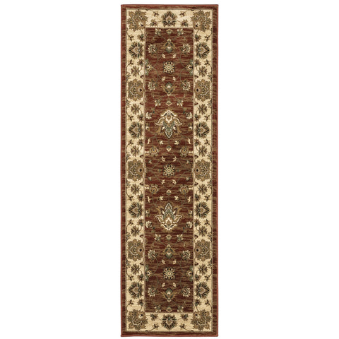 8' Red And Ivory Floral Runner Rug