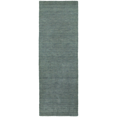 8' Light Blue Wool Hand Tufted Runner Rug