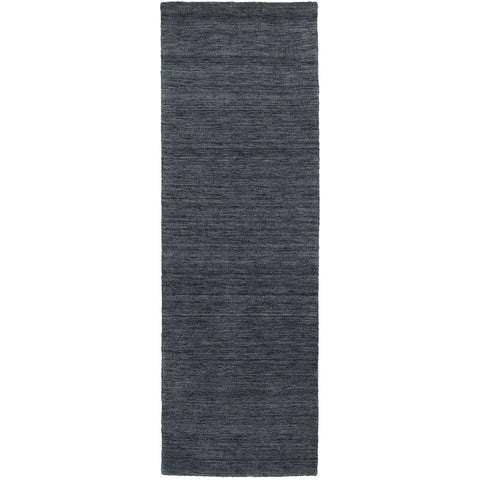 8' Navy Blue Wool Hand Tufted Runner Rug
