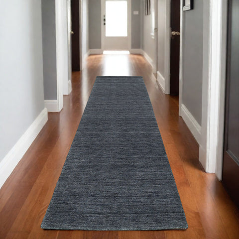 8' Navy Blue Wool Hand Tufted Runner Rug