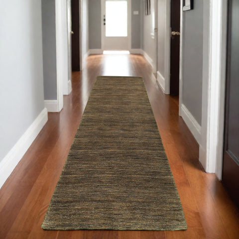 8' Brown Wool Hand Tufted Runner Rug