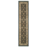 10' Navy Blue And Ivory Oriental Runner Rug With Fringe