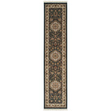 10' Dark Blue And Ivory Medallion Runner Rug With Fringe
