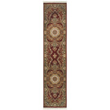 10' Red Light Brown And Ivory Medallion Runner Rug With Fringe