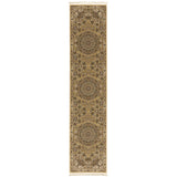 10' Gold And Ivory Medallion Runner Rug With Fringe