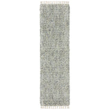 8' Light Blue And Ivory Abstract Shag Runner Rug With Fringe